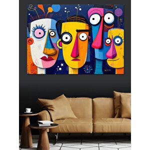 Soyut Renkli Suratlar Dekoratif Kanvas - Mdf Ahşap Tablo