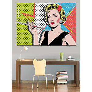 Pop Art Kadın Figürü Dekoratif Kanvas - Mdf Ahşap Tablo 100x140 cm
