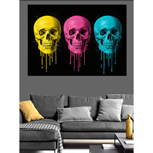 Neon Renkli Kafatasları Dekoratif Kanvas - Mdf Ahşap Tablo 35x50 cm