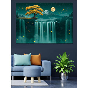 Ay Manzaralı Büyülü Şelale Dekoratif Kanvas - Mdf Ahşap Tablo 50x70 cm