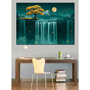 Ay Manzaralı Büyülü Şelale Dekoratif Kanvas - Mdf Ahşap Tablo