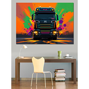 Neon Renkli Tır Dekoratif Kanvas - Mdf Ahşap Tablo 35x50 cm