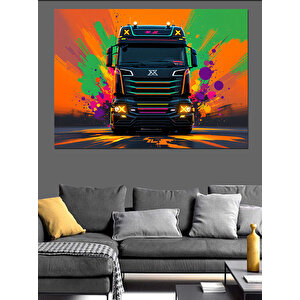Neon Renkli Tır Dekoratif Kanvas - Mdf Ahşap Tablo 35x50 cm