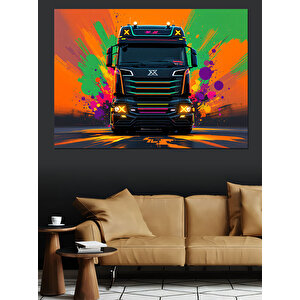 Neon Renkli Tır Dekoratif Kanvas - Mdf Ahşap Tablo 35x50 cm