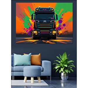 Neon Renkli Tır Dekoratif Kanvas - Mdf Ahşap Tablo