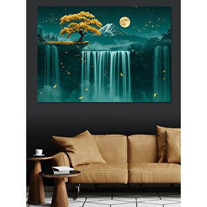 Ay Manzaralı Büyülü Şelale Dekoratif Kanvas - Mdf Ahşap Tablo 35x50 cm