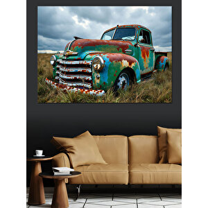 Terkedilmiş Paslı Kamyonet Dekoratif Kanvas - Mdf Ahşap Tablo 25x35 cm