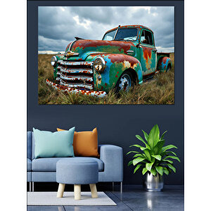 Terkedilmiş Paslı Kamyonet Dekoratif Kanvas - Mdf Ahşap Tablo 25x35 cm