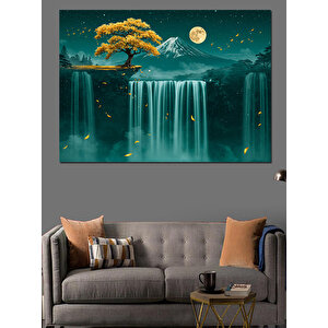 Ay Manzaralı Büyülü Şelale Dekoratif Kanvas - Mdf Ahşap Tablo 25x35 cm