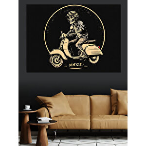 Retro Scooter Süren Adam Dekoratif Kanvas - Mdf Ahşap Tablo