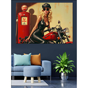 Retro Benzin İstasyonu Dekoratif Kanvas - Mdf Ahşap Tablo 25x35 cm