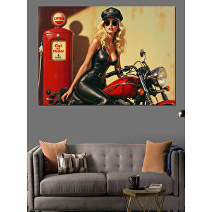 Retro Benzin İstasyonu Dekoratif Kanvas - Mdf Ahşap Tablo 100x140 cm