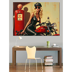 Retro Benzin İstasyonu Dekoratif Kanvas - Mdf Ahşap Tablo