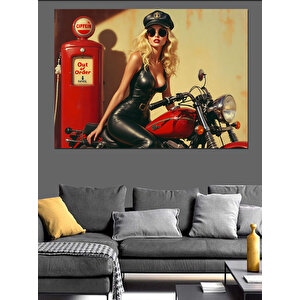 Retro Benzin İstasyonu Dekoratif Kanvas - Mdf Ahşap Tablo
