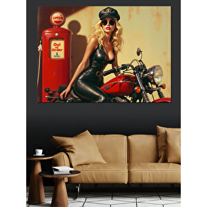Retro Benzin İstasyonu Dekoratif Kanvas - Mdf Ahşap Tablo 50x70 cm