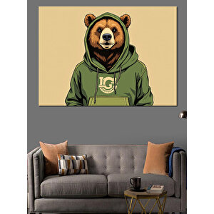 Kapüşonlu Ayı Figürü Dekoratif Kanvas - Mdf Ahşap Tablo 25x35 cm