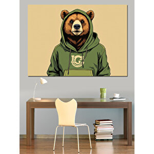 Kapüşonlu Ayı Figürü Dekoratif Kanvas - Mdf Ahşap Tablo 25x35 cm