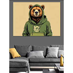 Kapüşonlu Ayı Figürü Dekoratif Kanvas - Mdf Ahşap Tablo 25x35 cm