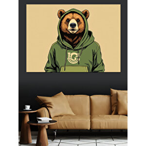 Kapüşonlu Ayı Figürü Dekoratif Kanvas - Mdf Ahşap Tablo