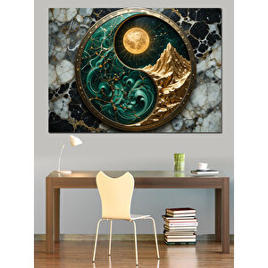 Yin Yang Ay Sembolü Dekoratif Kanvas - Mdf Ahşap Tablo 70x100 cm