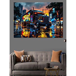 Grafiti Kamyon Yağmurlu Gece Dekoratif Kanvas - Mdf Ahşap Tablo 50x70 cm