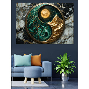 Yin Yang Ay Sembolü Dekoratif Kanvas - Mdf Ahşap Tablo 35x50 cm