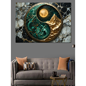 Yin Yang Ay Sembolü Dekoratif Kanvas - Mdf Ahşap Tablo 35x50 cm