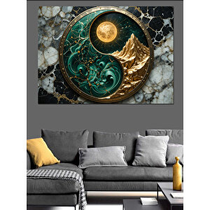 Yin Yang Ay Sembolü Dekoratif Kanvas - Mdf Ahşap Tablo