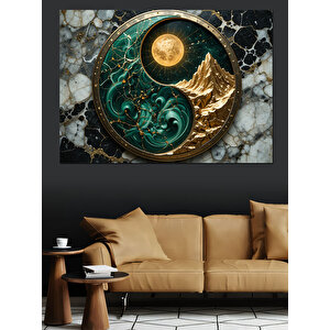 Yin Yang Ay Sembolü Dekoratif Kanvas - Mdf Ahşap Tablo