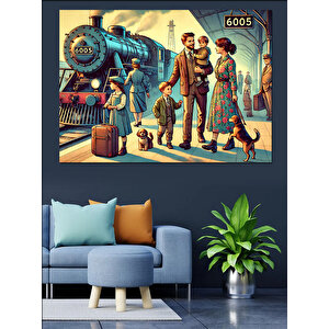 Retro Tren İstasyonu Dekoratif Kanvas - Mdf Ahşap Tablo 50x70 cm