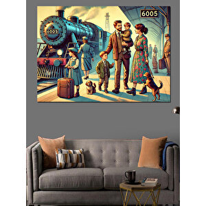 Retro Tren İstasyonu Dekoratif Kanvas - Mdf Ahşap Tablo 50x70 cm
