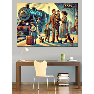 Retro Tren İstasyonu Dekoratif Kanvas - Mdf Ahşap Tablo 50x70 cm