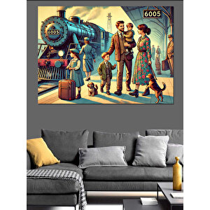 Retro Tren İstasyonu Dekoratif Kanvas - Mdf Ahşap Tablo