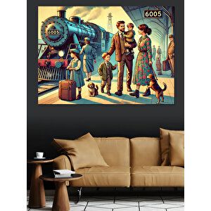 Retro Tren İstasyonu Dekoratif Kanvas - Mdf Ahşap Tablo