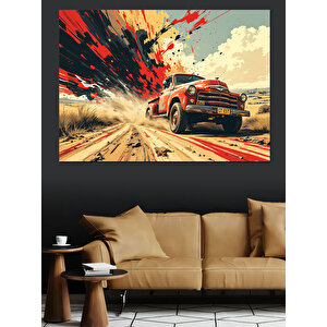 Patlayan Kamyonet Dekoratif Kanvas - Mdf Ahşap Tablo 35x50 cm