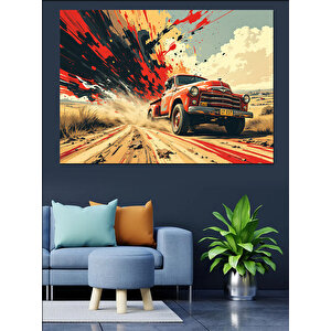 Patlayan Kamyonet Dekoratif Kanvas - Mdf Ahşap Tablo 35x50 cm