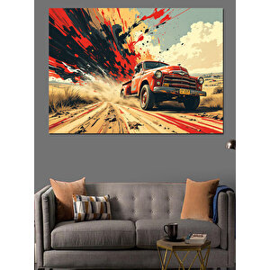 Patlayan Kamyonet Dekoratif Kanvas - Mdf Ahşap Tablo 35x50 cm