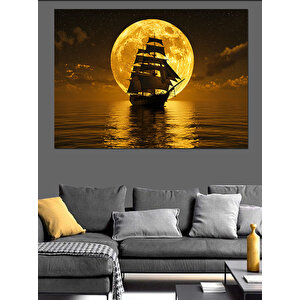 Ay Işığında Yelkenli Dekoratif Kanvas - Mdf Ahşap Tablo 100x140 cm