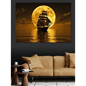Ay Işığında Yelkenli Dekoratif Kanvas - Mdf Ahşap Tablo 35x50 cm