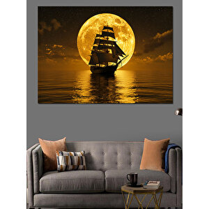 Ay Işığında Yelkenli Dekoratif Kanvas - Mdf Ahşap Tablo