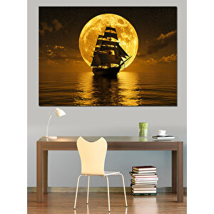 Ay Işığında Yelkenli Dekoratif Kanvas - Mdf Ahşap Tablo