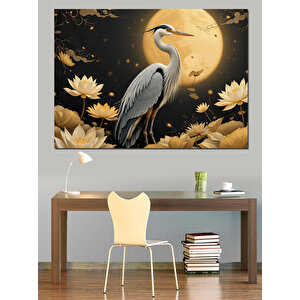 Ay Işığında Zarif Turna Dekoratif Kanvas - Mdf Ahşap Tablo 50x70 cm