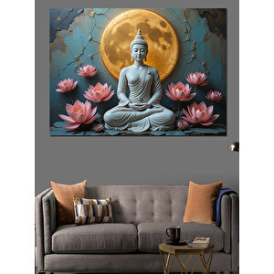 Ay Altında Meditasyon Buda Dekoratif Kanvas - Mdf Ahşap Tablo
