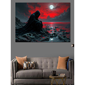 Kırmızı Ay Ve Karanlık Figür Dekoratif Kanvas - Mdf Ahşap Tablo 70x100 cm