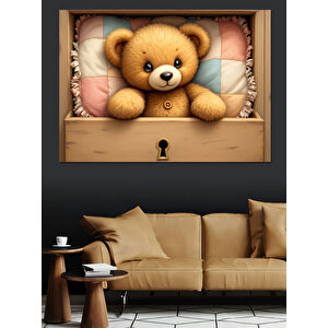 Oyuncak Ayı Çekmecesi Dekoratif Kanvas - Mdf Ahşap Tablo 100x140 cm