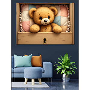 Oyuncak Ayı Çekmecesi Dekoratif Kanvas - Mdf Ahşap Tablo 100x140 cm
