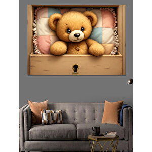 Oyuncak Ayı Çekmecesi Dekoratif Kanvas - Mdf Ahşap Tablo 100x140 cm
