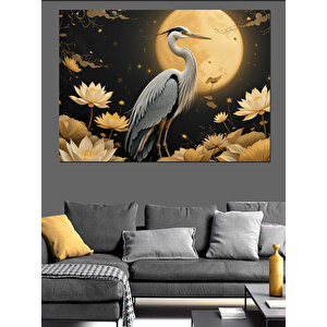 Ay Işığında Zarif Turna Dekoratif Kanvas - Mdf Ahşap Tablo 70x100 cm