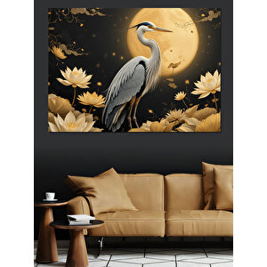 Ay Işığında Zarif Turna Dekoratif Kanvas - Mdf Ahşap Tablo 70x100 cm