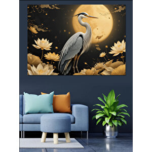 Ay Işığında Zarif Turna Dekoratif Kanvas - Mdf Ahşap Tablo